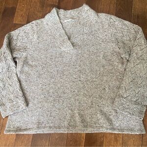 Coldwater Creek Beige Brown & Orange Flecked Sweater w Pointelle Knit Sl…